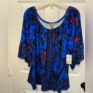 Style & Co blue Peasant blouse with ruffles Women's Plus 0X (New with tags!)
